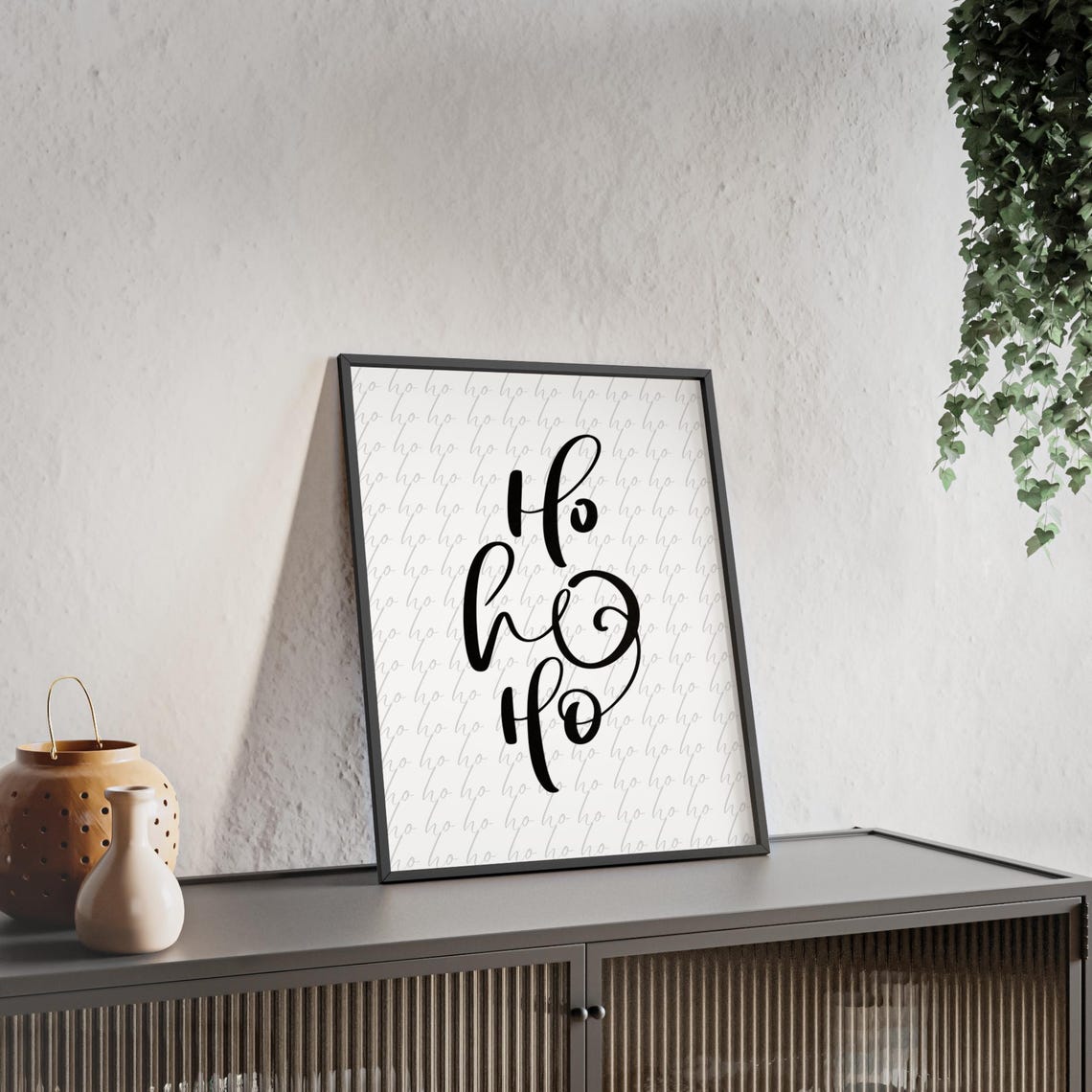 Ho Ho Ho Bold Black Script Over Faint Pattern Christmas Poster