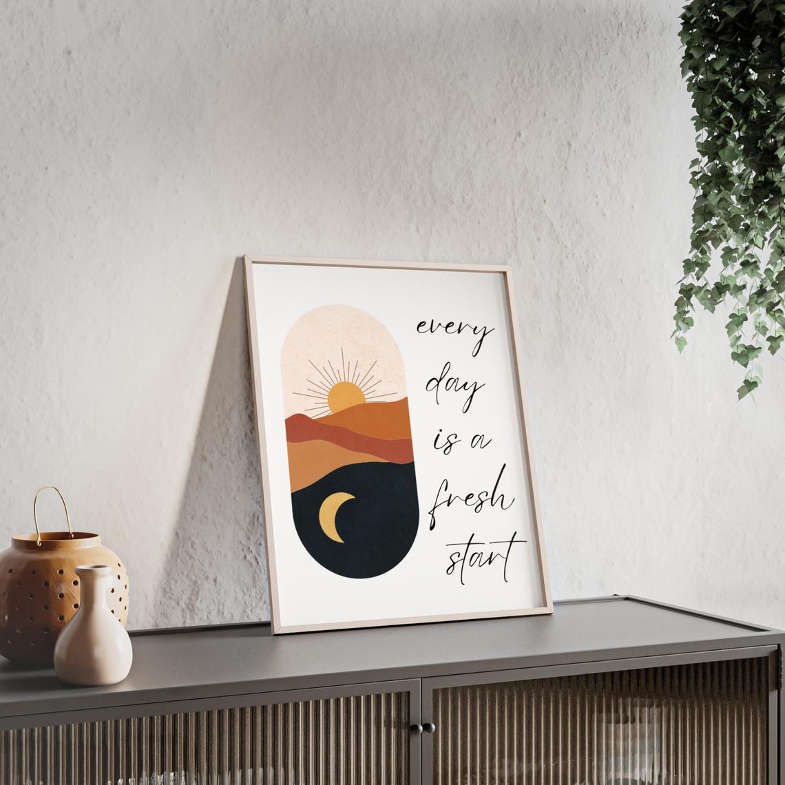 Every Day Is A Fresh Start Boho Sun Moon Calm Daily Quote Poster