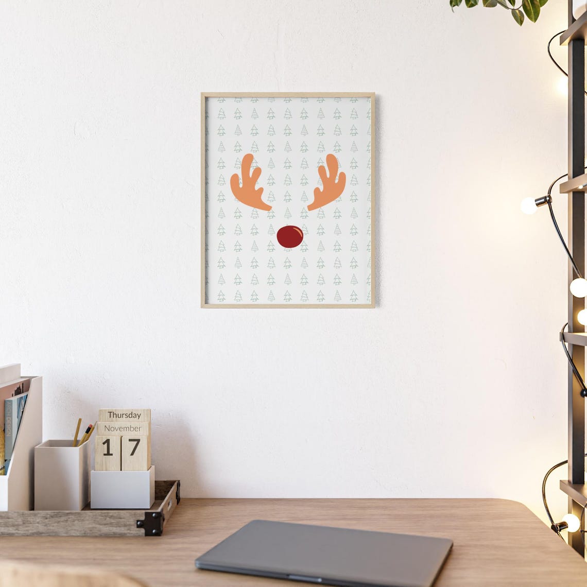 Rudolph Reindeer Face Red Nose Mini Tree Pattern Holiday Poster - Image 2