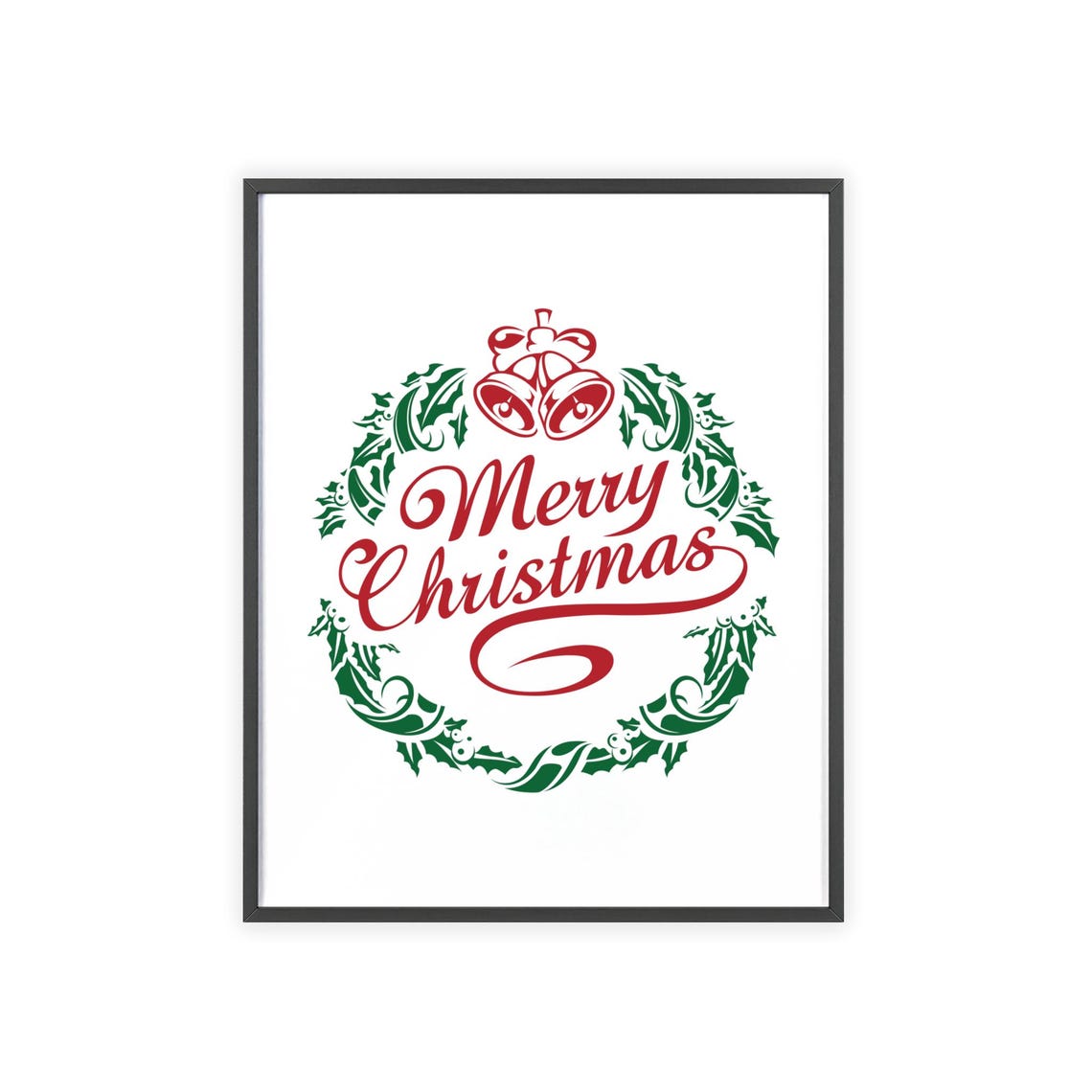 Merry Christmas Red Script Green Botanical Leafy Wreath Poster - Image 3