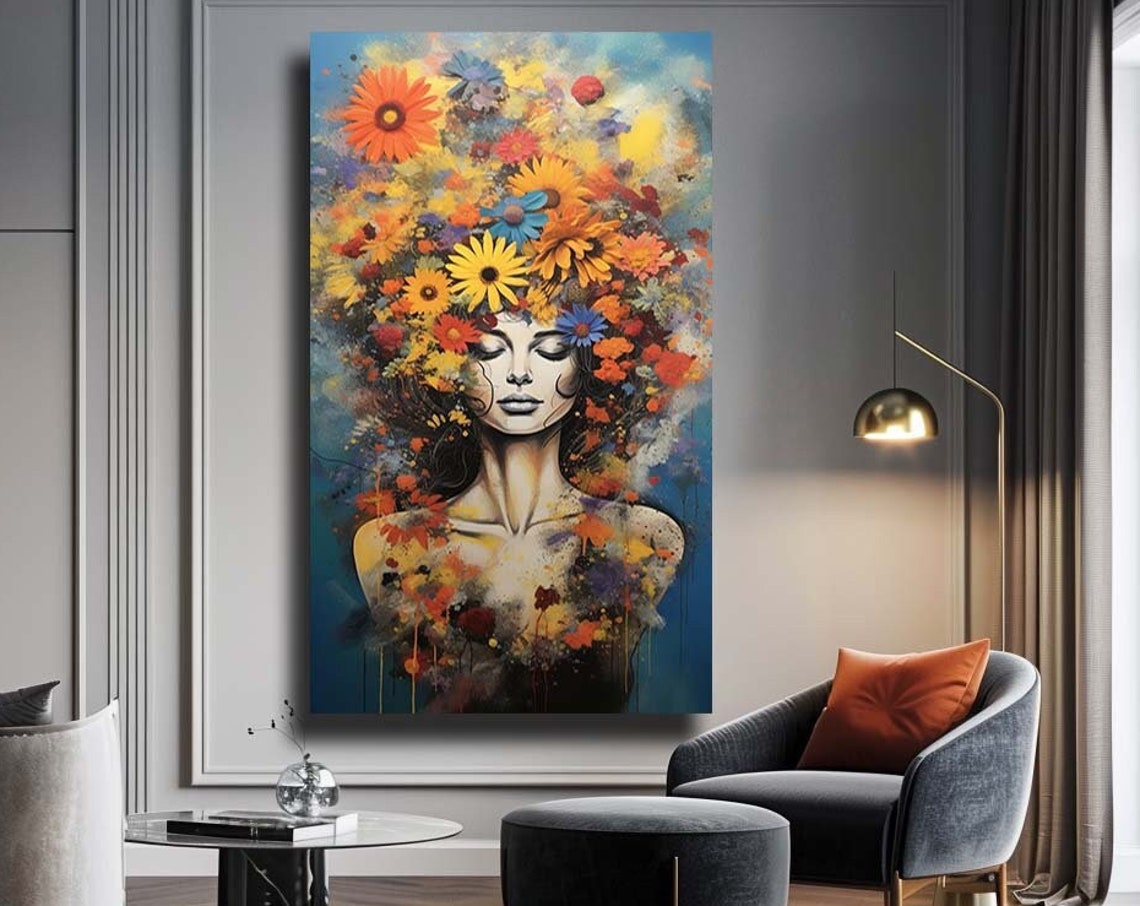 Abstract Woman Portrait With Blooming Flower Hair Explosion Poster