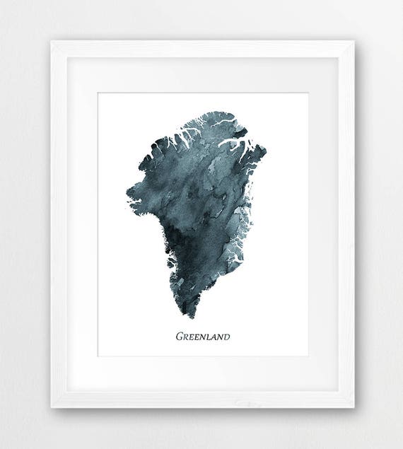 Greenland Watercolor Map, Modern Home Decor