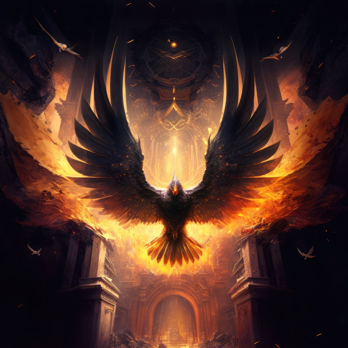 Temple Phoenix Fantasy Art Poster