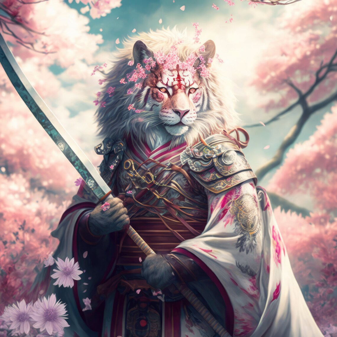 Tiger Samurai - Traditional Travel Poster