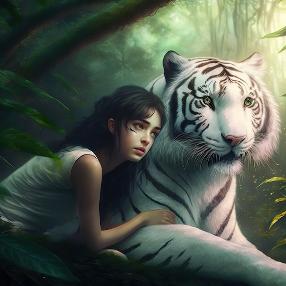 Girl And Her Tiger Wall Art Print