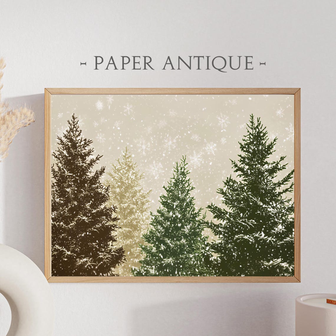 Snowy Evergreen Trees Vintage Winter Forest Landscape Poster