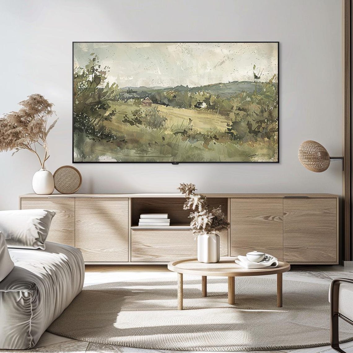 Quiet Green Hillside Meadow with Small Barn Watercolor Poster - Image 5