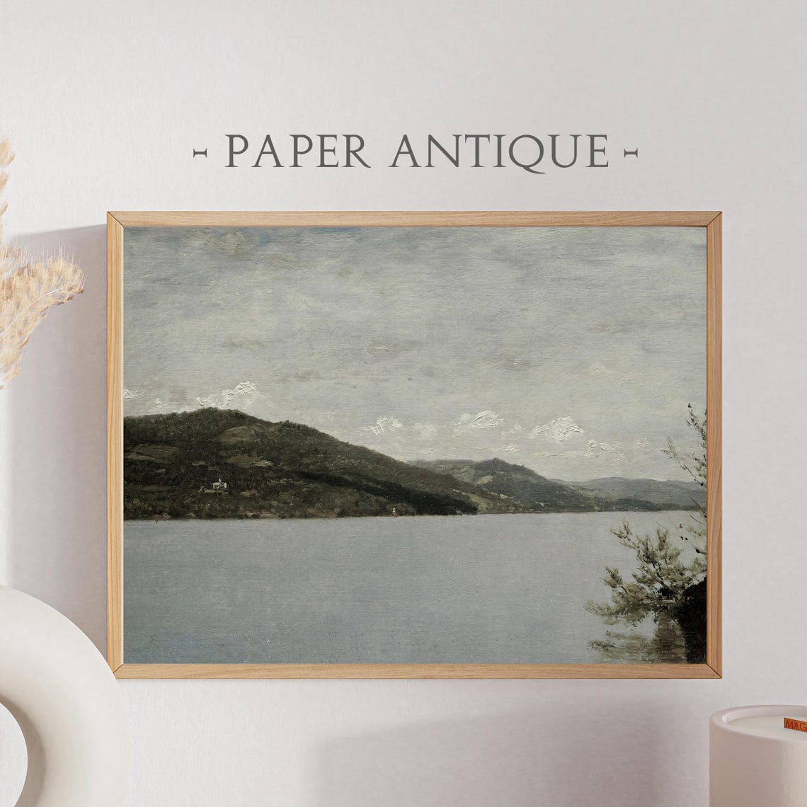 Calm Lake with Hills Trees Serene Vintage Landscape Painting Poster