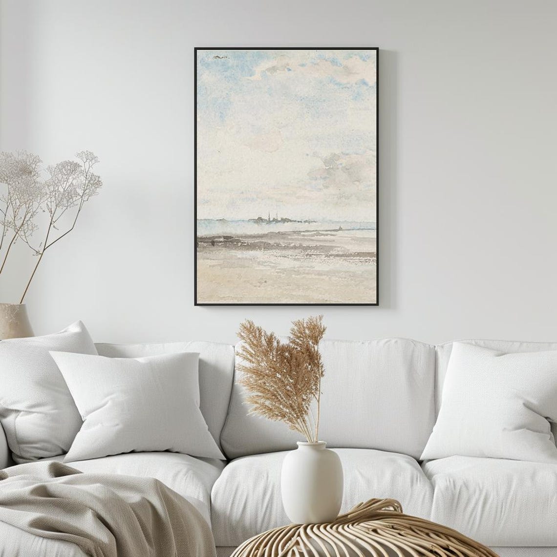 Distant Coastal Cityscape Soft Blue Watercolor Seaside Poster - Image 5