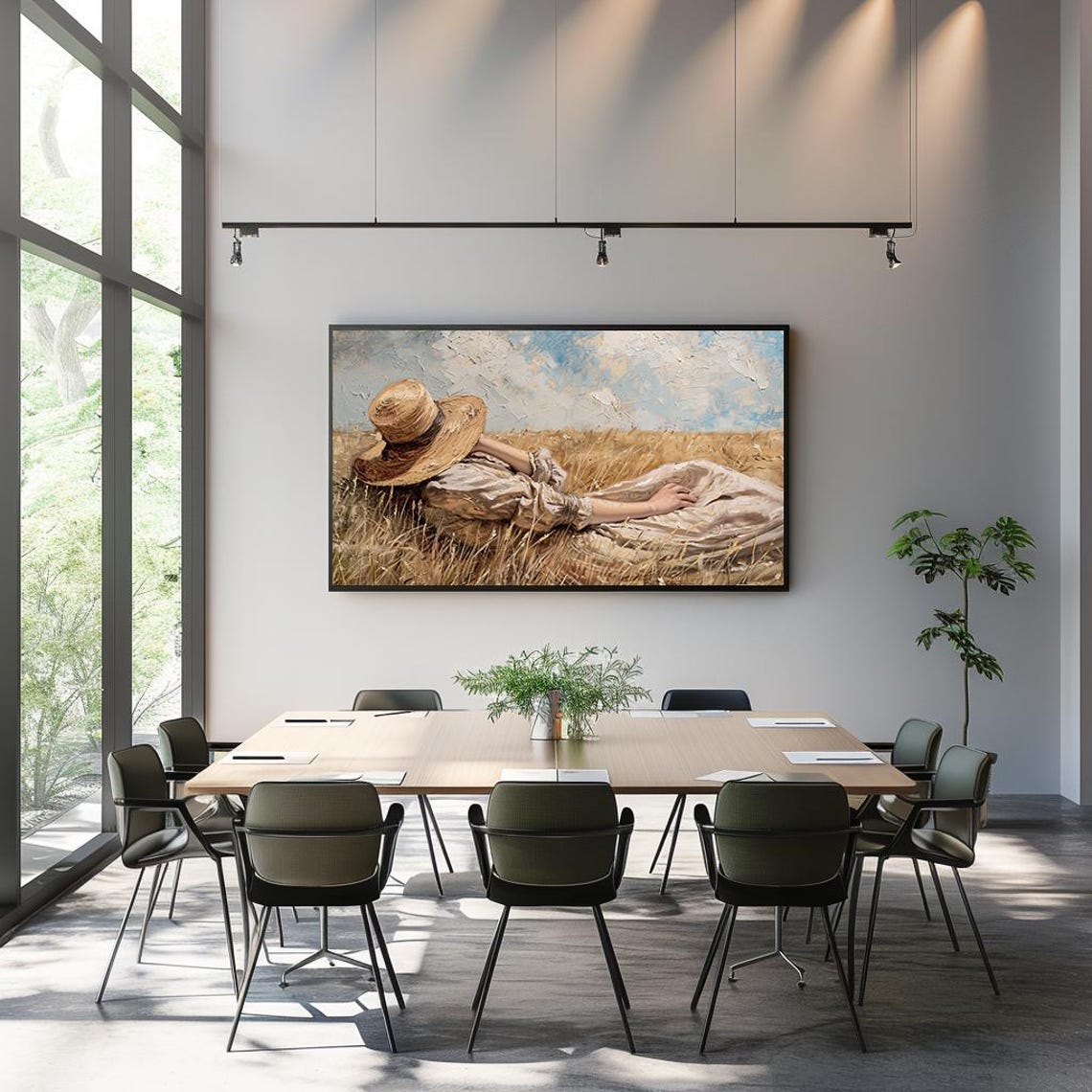 Woman Resting in Wheat Field Wearing Straw Hat Summer Poster - Image 3
