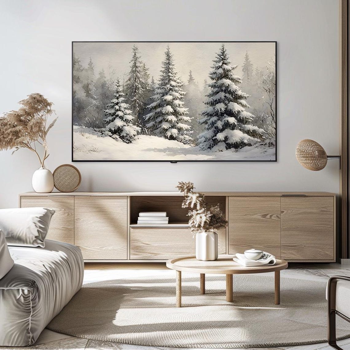 Peaceful Snow Covered Pine Forest Tranquil Winter Art Poster - Image 5