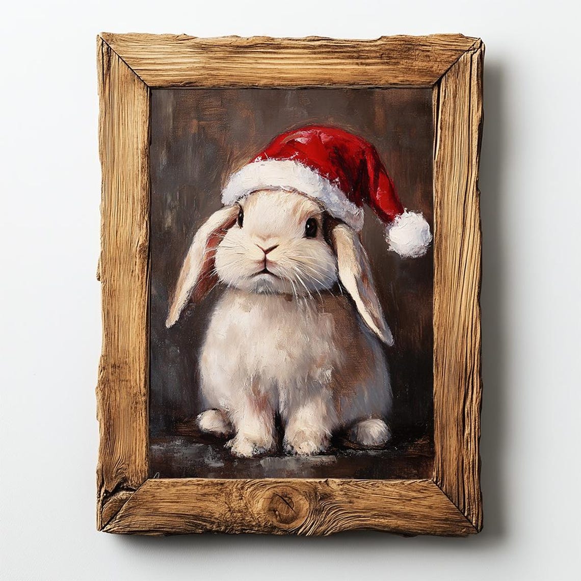 Cute Bunny in Santa Hat Adorable Charming Holiday Painting Poster - Image 2