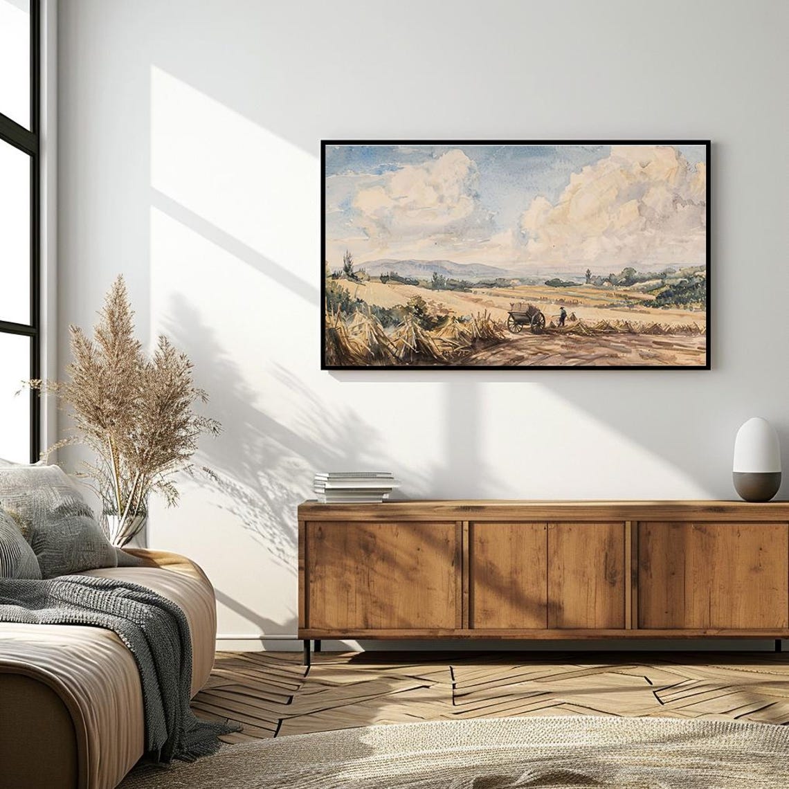Wheat Harvest Field Horse Cart Watercolor Countryside Poster - Image 4