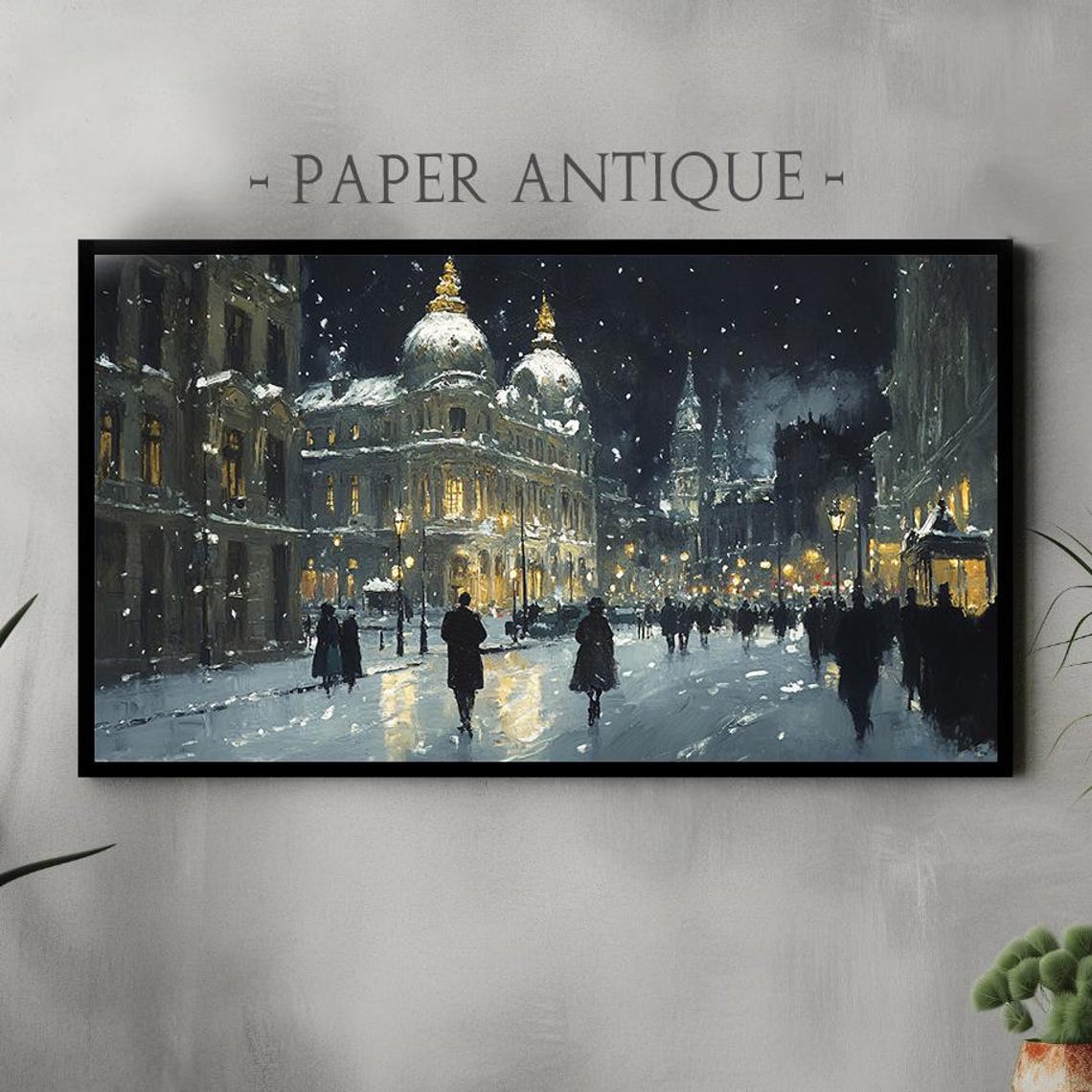 Snowfall In City Square Elegant Architecture Winter Night Scene Poster