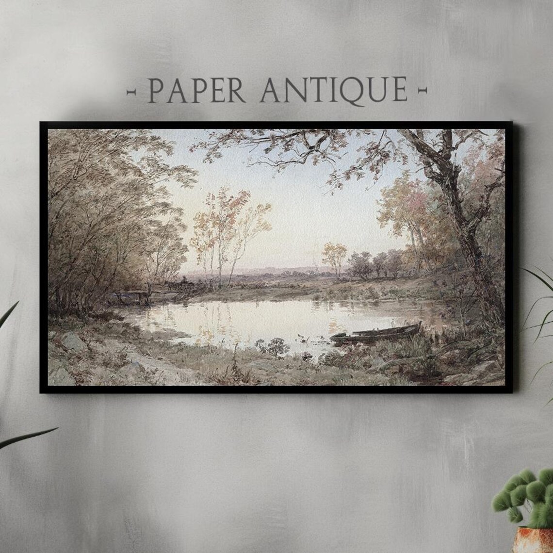 Still Pond Rowboat Quiet Vintage Lake Landscape Oil Painting Poster