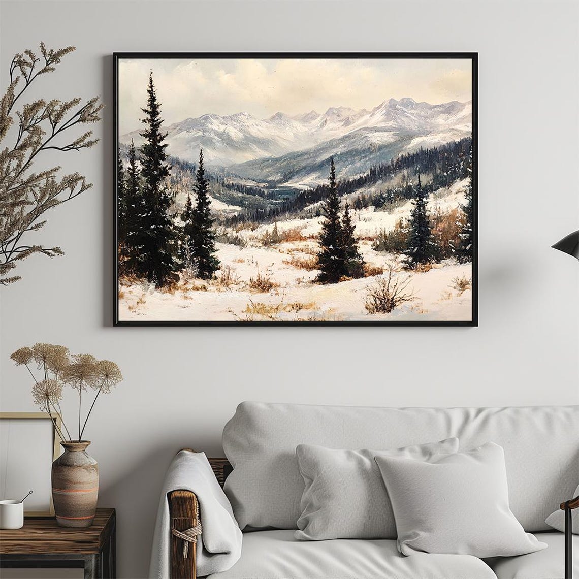 Snowy Mountain Peaks Evergreen Valley Winter Landscape Poster - Image 5