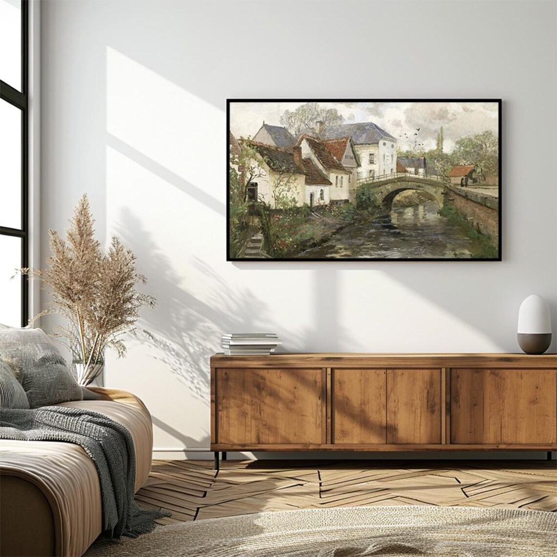 Old Village Stone Bridge Canal Vintage European Painting Poster - Image 4