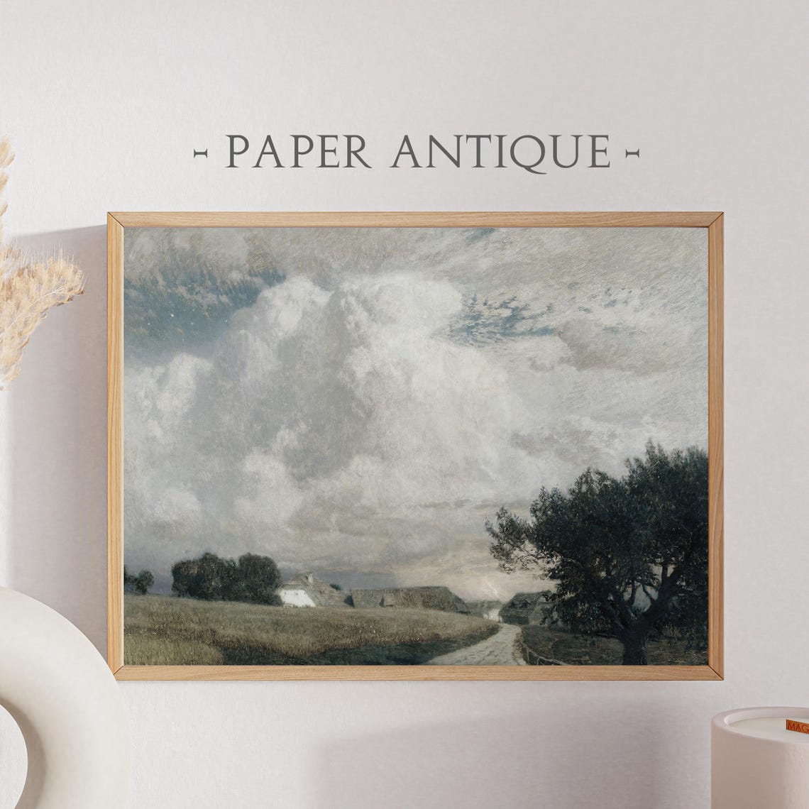 Country Road Farmhouses Dramatic Cloudy Sky Rural Painting Poster