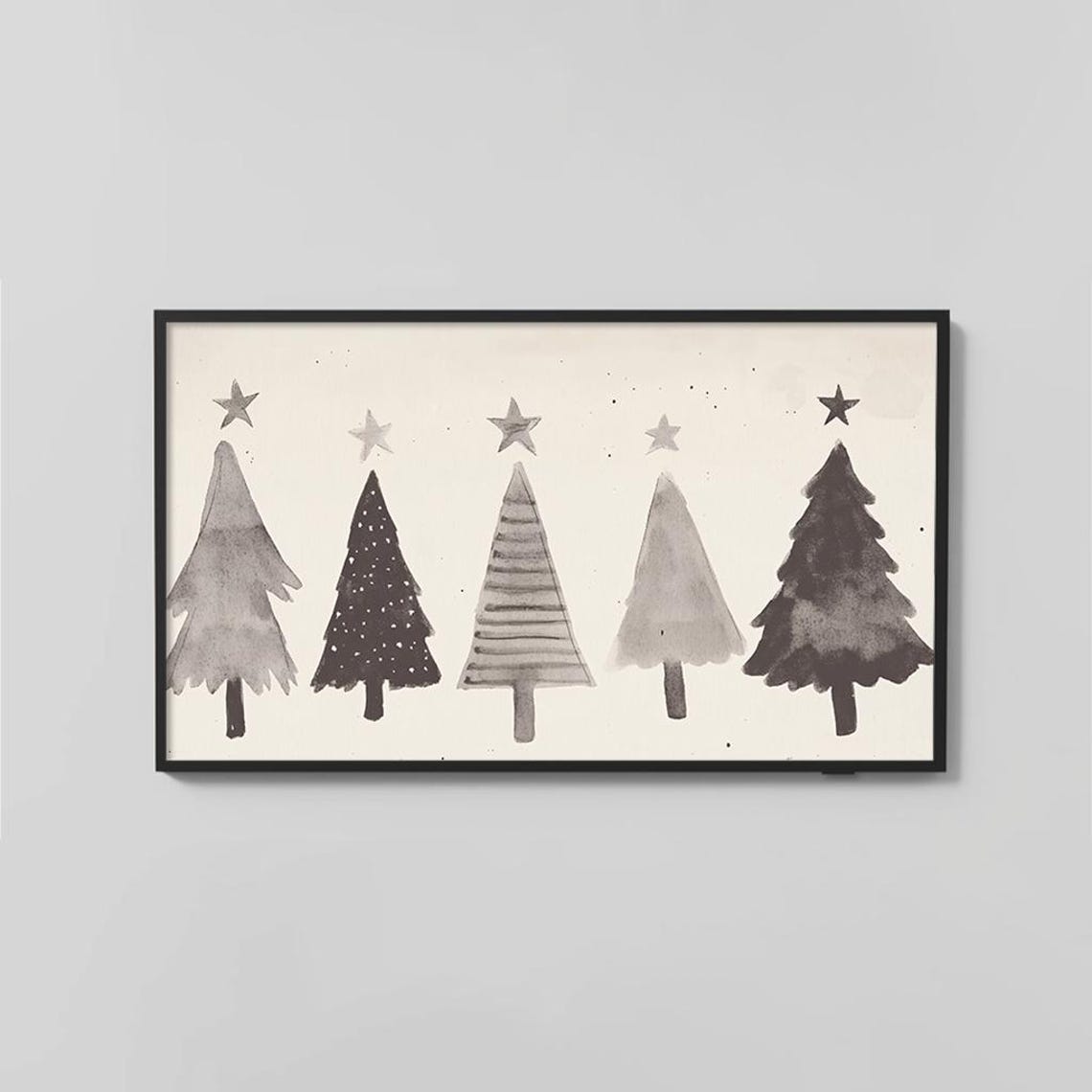Minimalist Gray Christmas Trees With Stars Simple Holiday Poster - Image 2