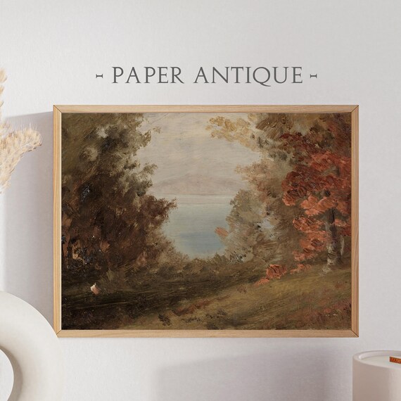 Autumn Forest Lake Moody Fall Colors Vintage Oil Painting Poster