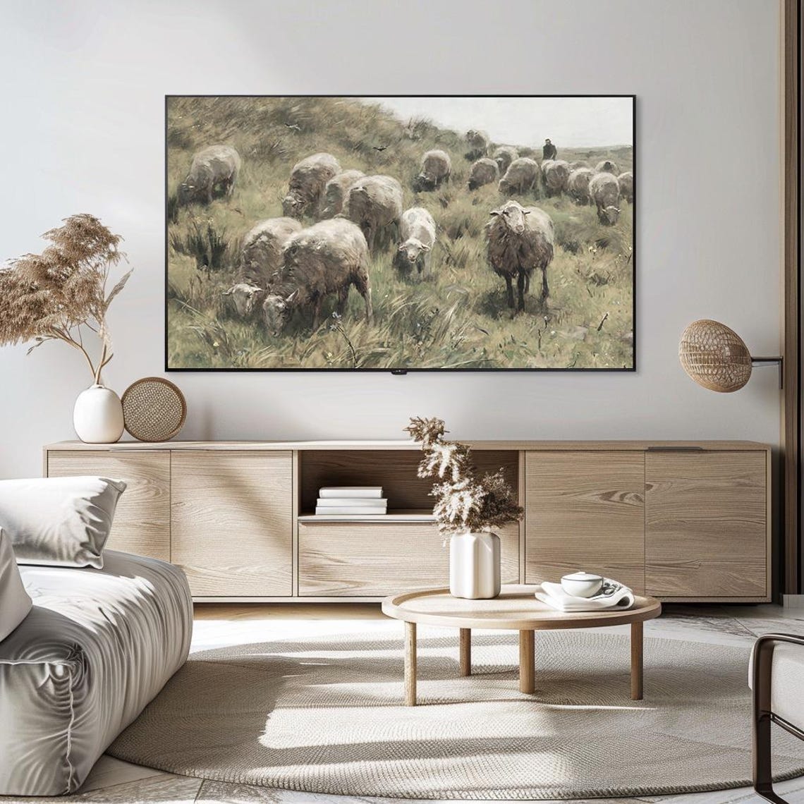 Shepherd Sheep Flock Grazing Vintage Farm Animal Painting Poster - Image 5