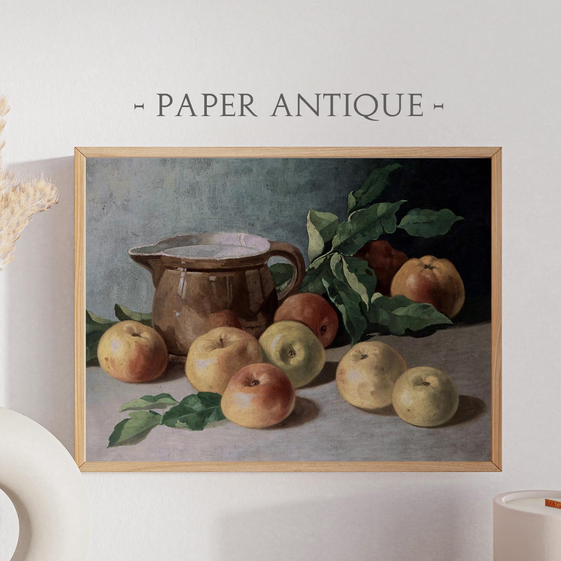 Rustic Apples and Ceramic Jug Still Life Vintage Fruit Painting Poster