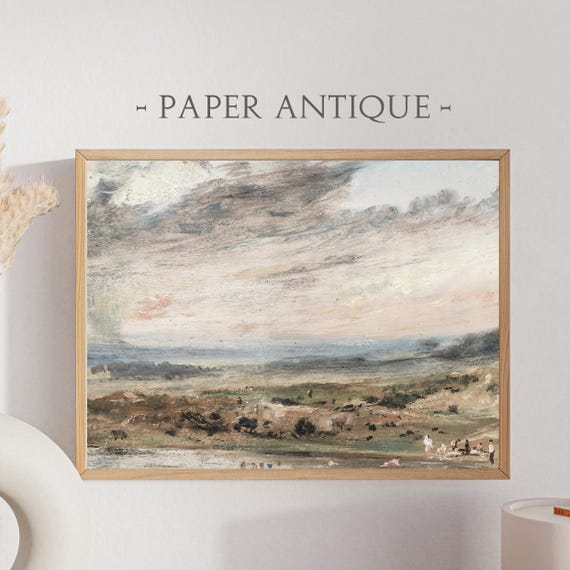 Landscape Oil Painting Scenic Countryside With Figures Art Print Rustic Nature Decor Vintage Pastoral Scene Wall Art Ls