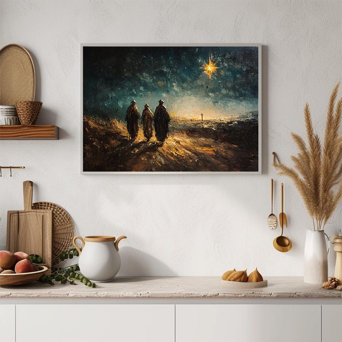 Three Wise Men Following the Star Nativity Night Sky Painting Poster - Image 4