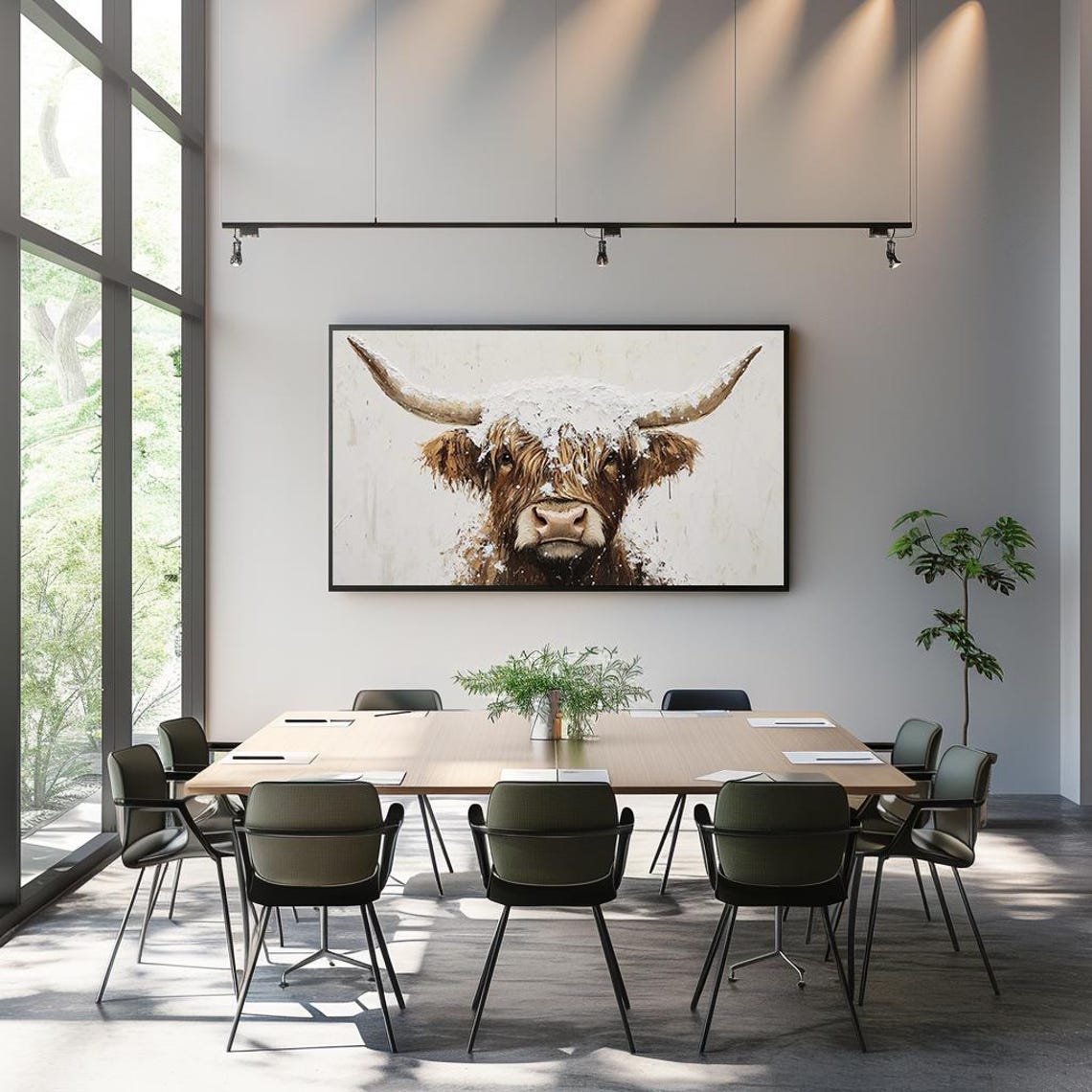 Highland Cow In Snow Rustic Farm Animal Portrait Painting Poster - Image 3