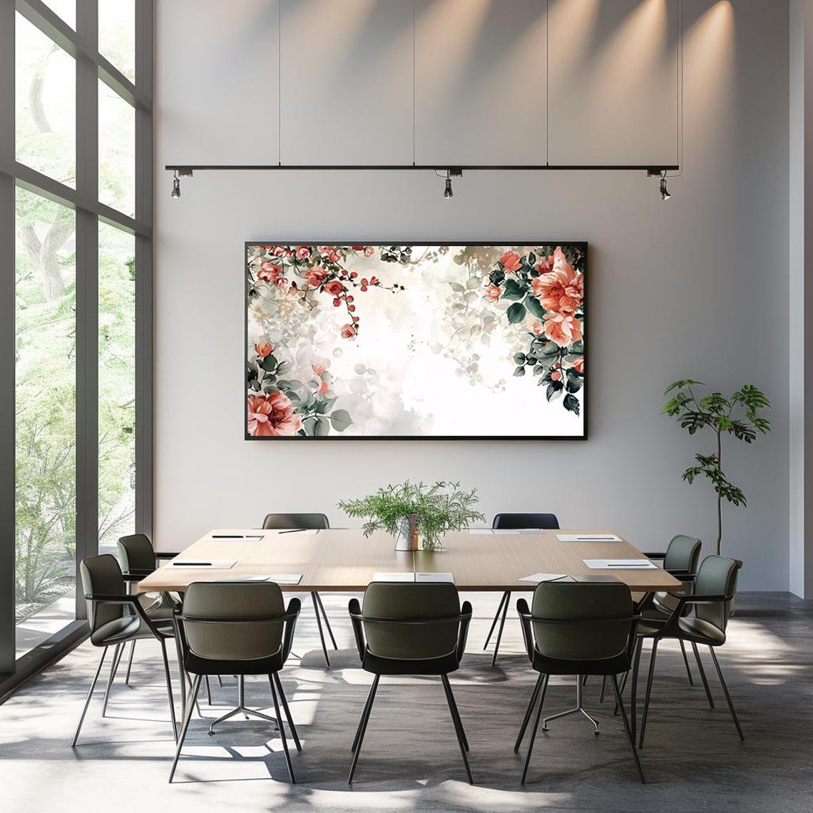 Coral Peony Floral Border in Watercolor Botanical Art Poster - Image 3
