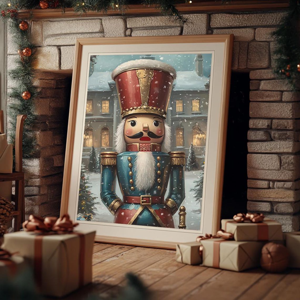 Christmas Nutcracker Soldier In Snowy Courtyard Vintage Poster - Image 2