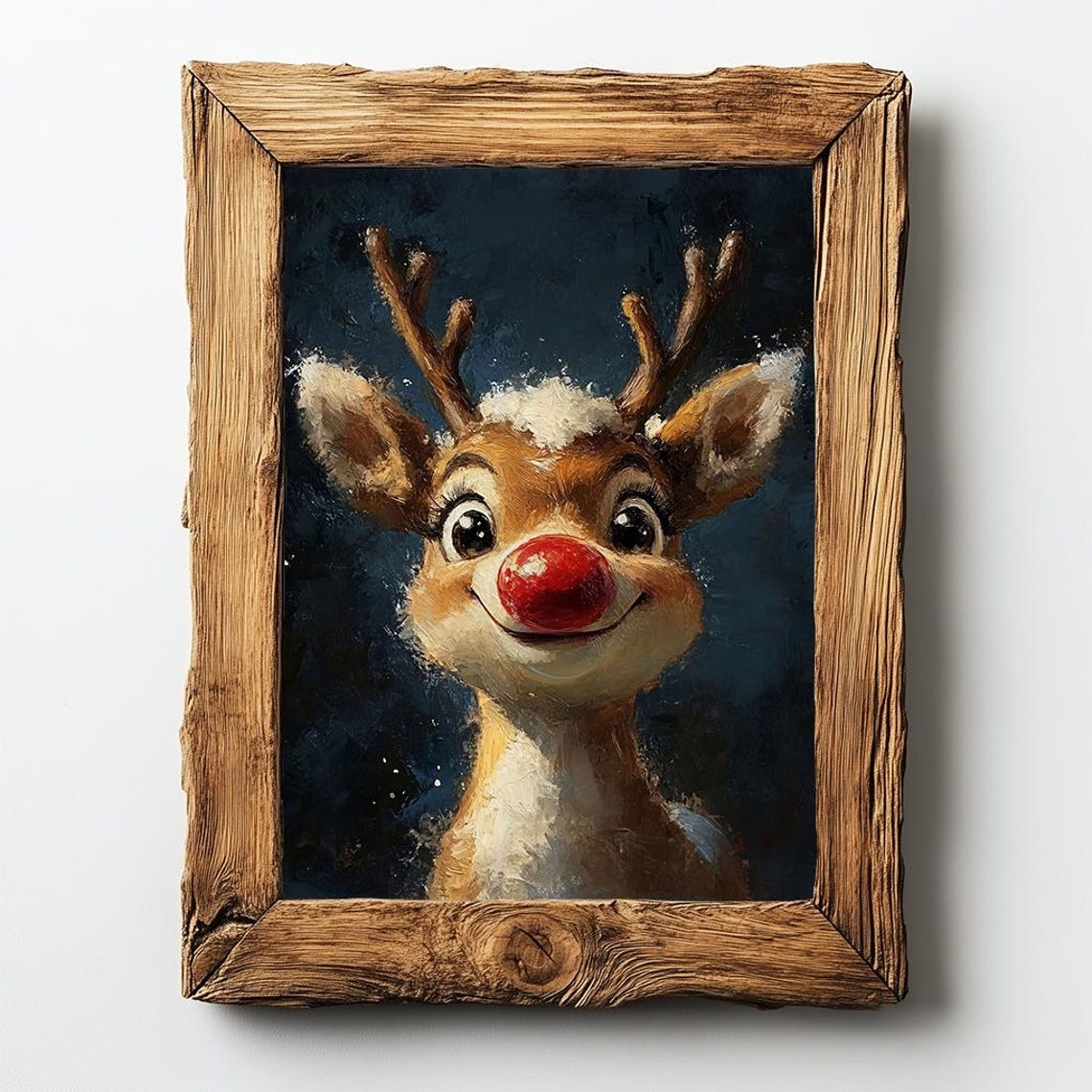 Rudolph Red Nosed Reindeer Cute Holiday Oil Painting Art Poster - Image 2