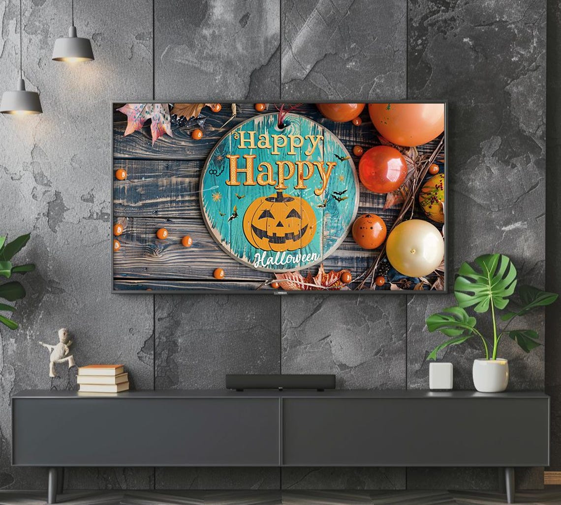 Happy Halloween Teal Round Sign Jack O Lantern Pumpkins Decor Poster - Image 4