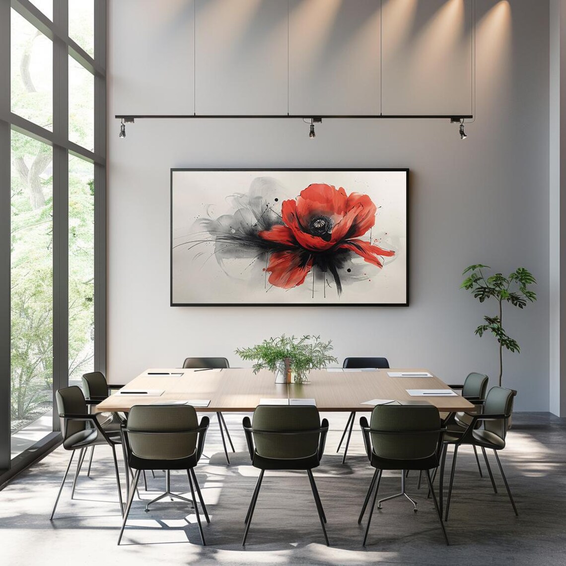Red Poppy Watercolor Ink Bold Flower Art on Cream Background Poster - Image 4