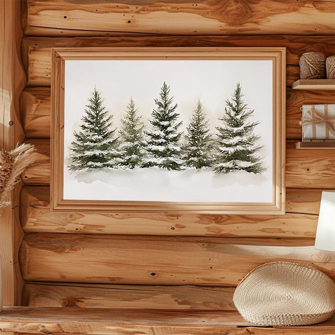 Snowy Pine Trees Watercolor Row Soft Winter Forest Painting Poster - Image 4