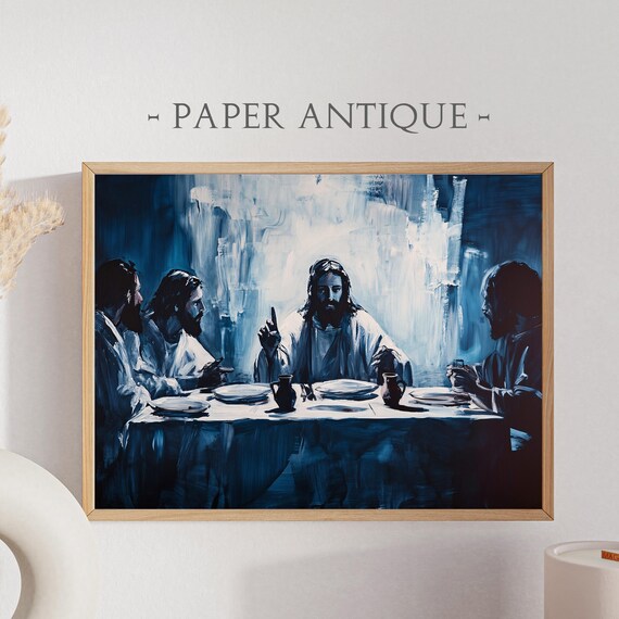 Jesus Christ Last Supper Blue Abstract Painting Christian Art Poster
