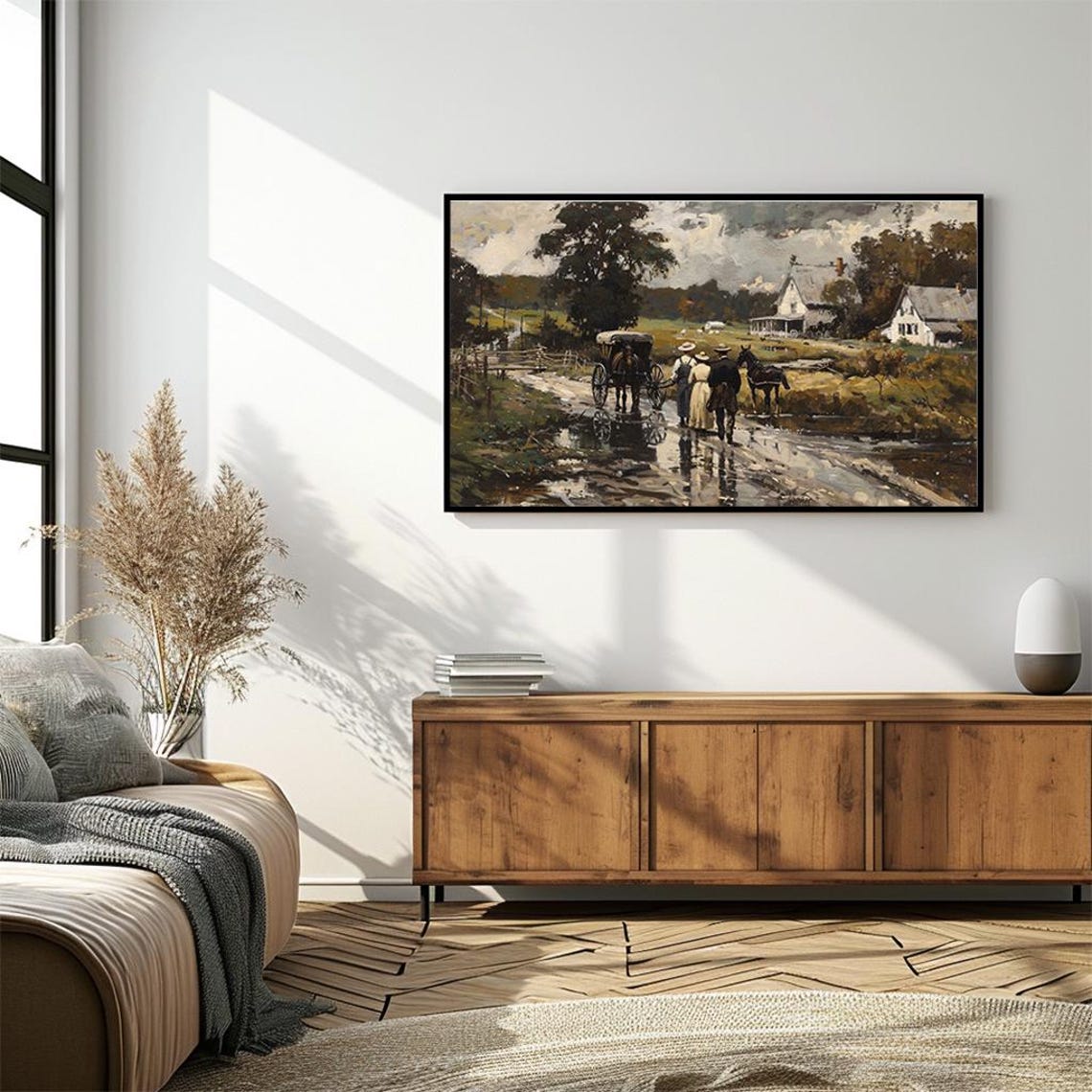 Horse Drawn Carriage on Vintage Countryside Road Scene Poster - Image 4
