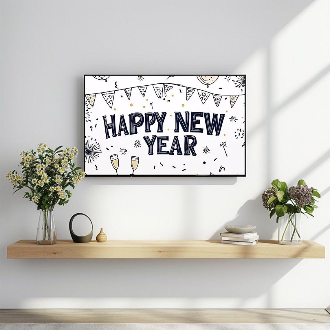 Happy New Year Hand Lettered Doodle Celebration Party Decor Poster - Image 2