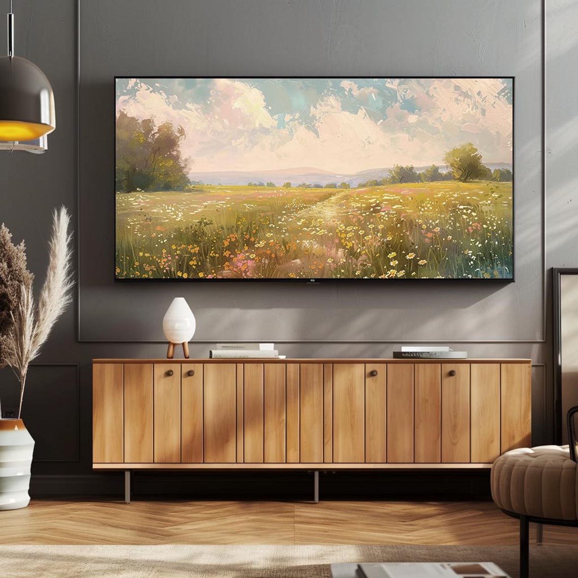Sunlit Wildflower Meadow Painting Bright Spring Landscape Poster - Image 2