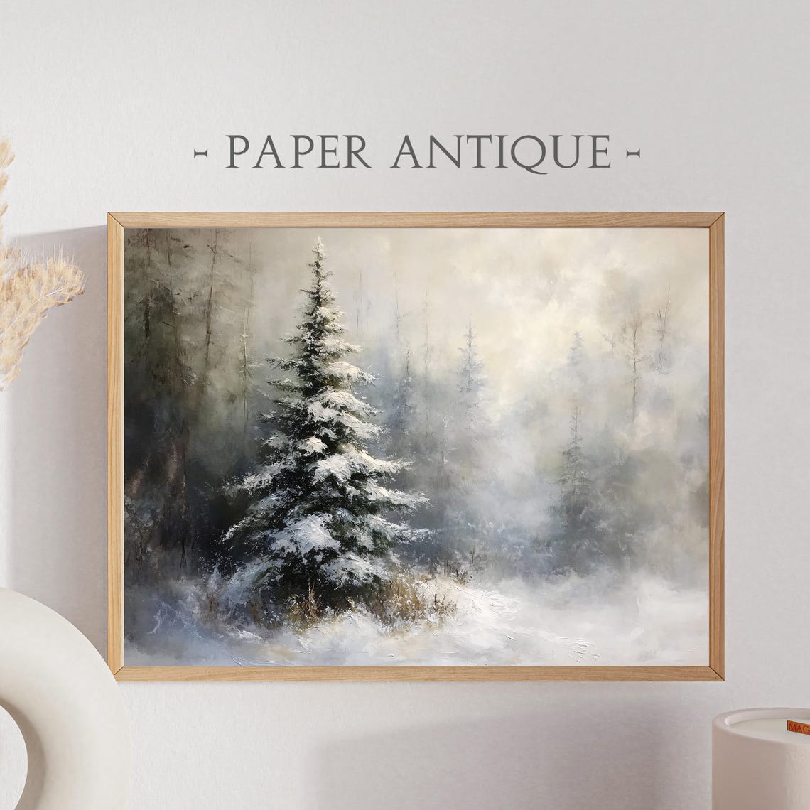 Serene Snowy Pine Tree Misty Winter Forest Calm Landscape Poster