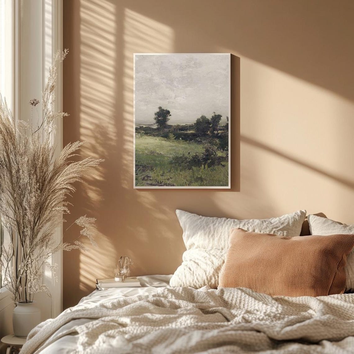 Lone Tree In Green Meadow Cloudy Sky Minimalist Country Poster - Image 2