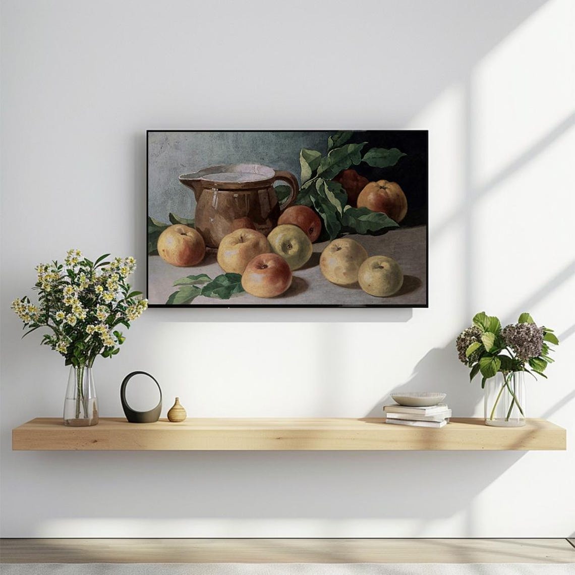 Apple Harvest Still Life Brown Pitcher Vintage Kitchen Painting Poster - Image 2