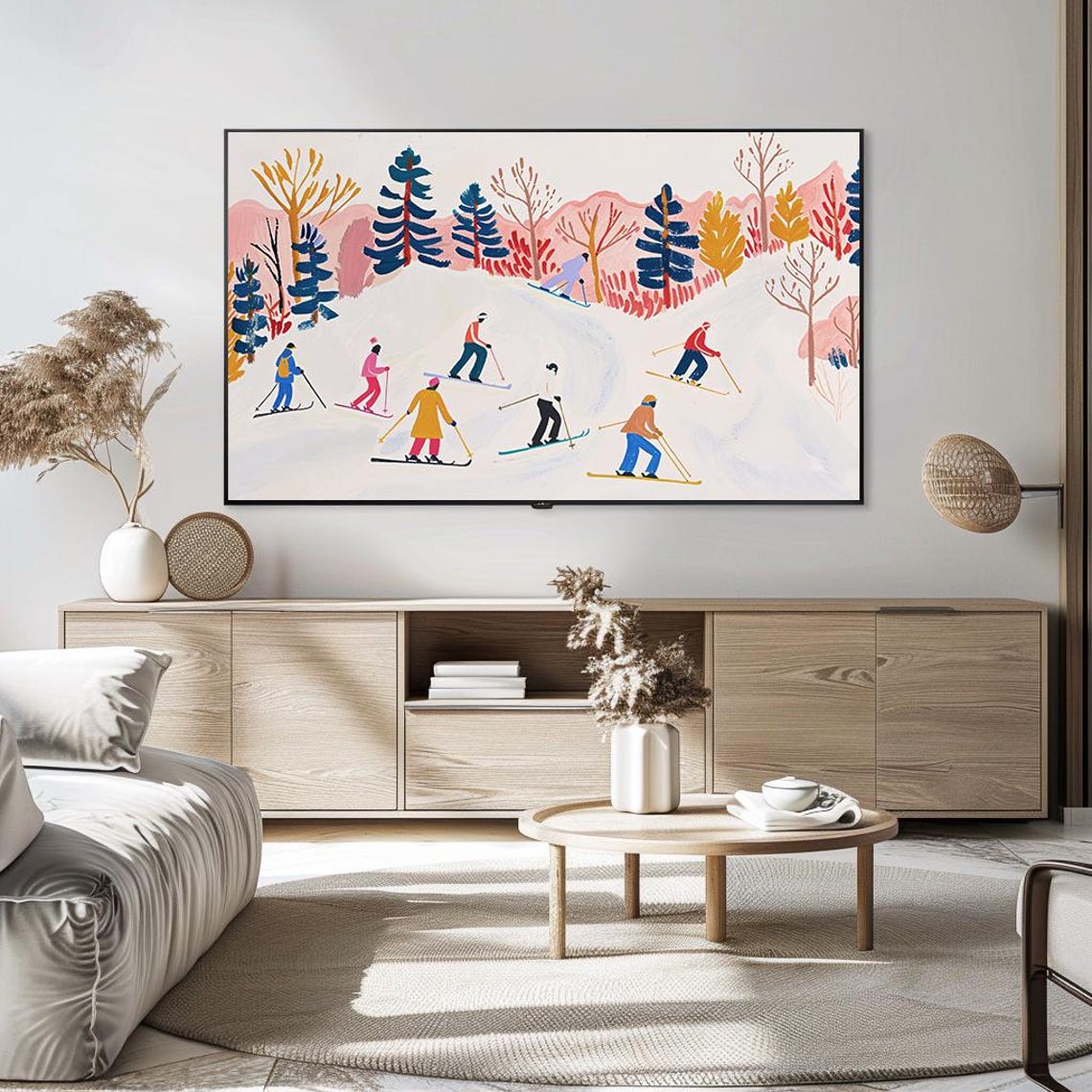 Happy Group of Colorful Skiers on Snowy Slope Retro Winter Poster - Image 5