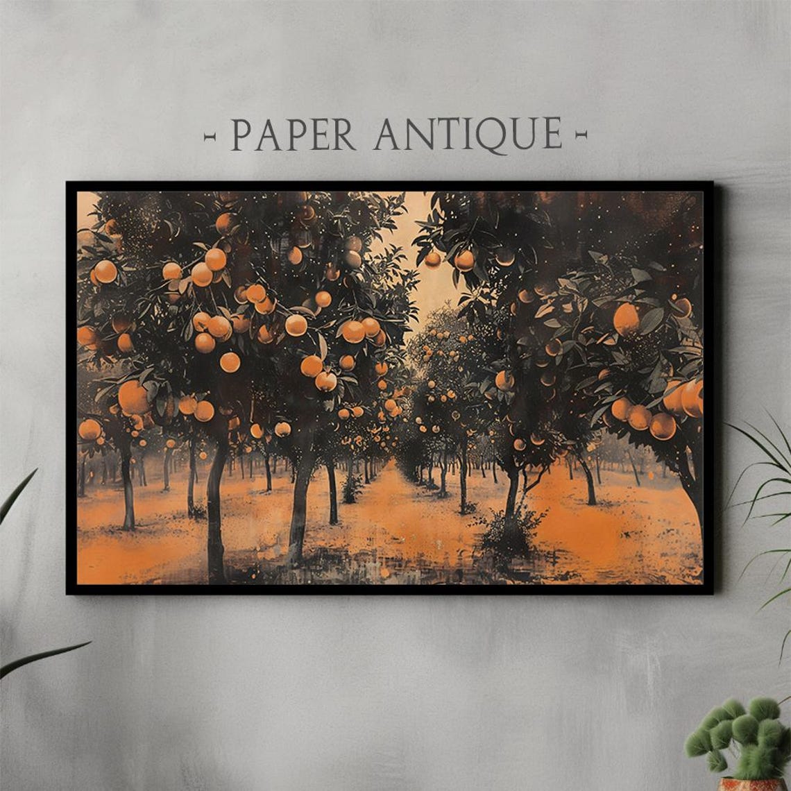 Orange Grove at Dusk Glowing Citrus Trees Evening Scene Poster