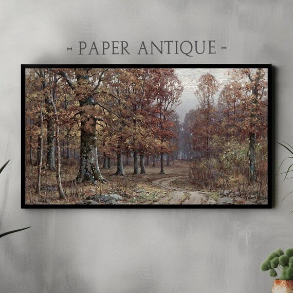 Autumn Oak Forest Winding Path Fall Vintage Painting Art Poster