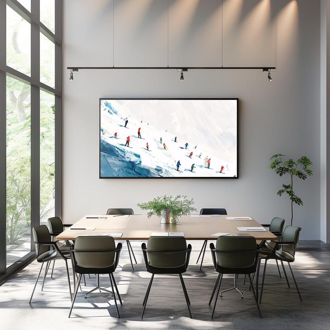 Minimalist Alpine Ski Slope Colorful Skiers Winter Art Poster - Image 3