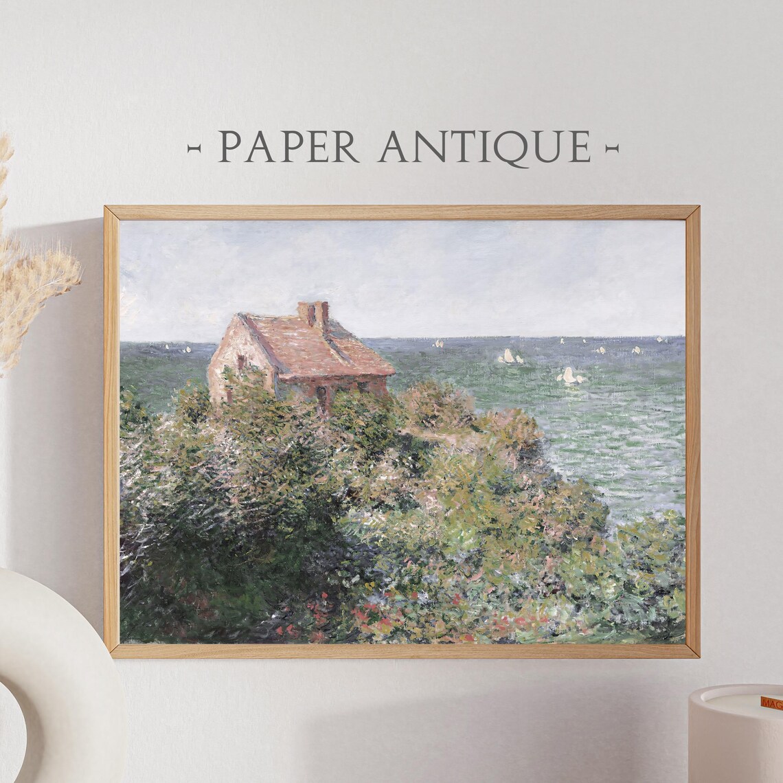 Seaside Cottage Cliff Overlook Sailboats Impressionist Art Poster