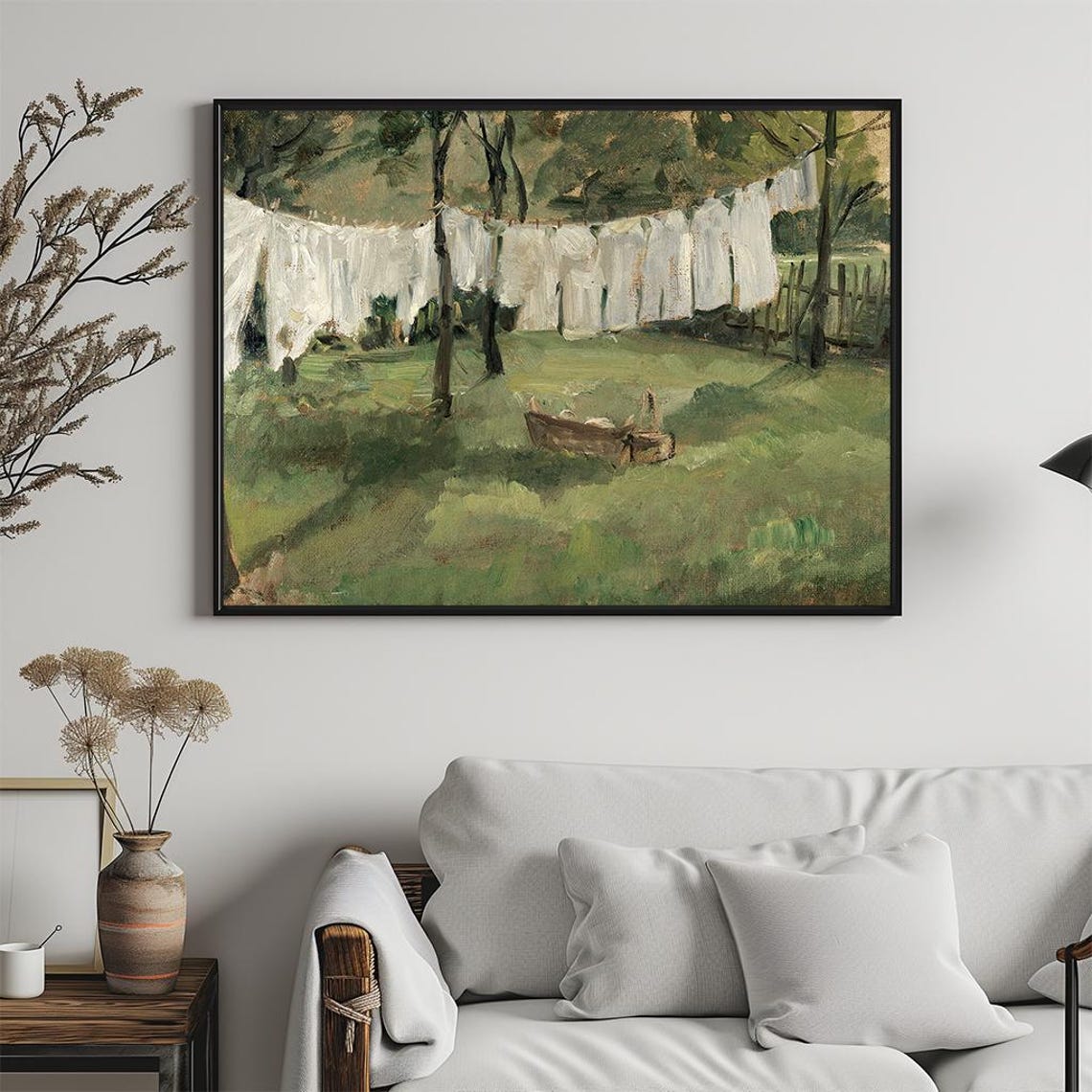 Rustic Clothesline White Linen Backyard Laundry Oil Painting Poster - Image 5