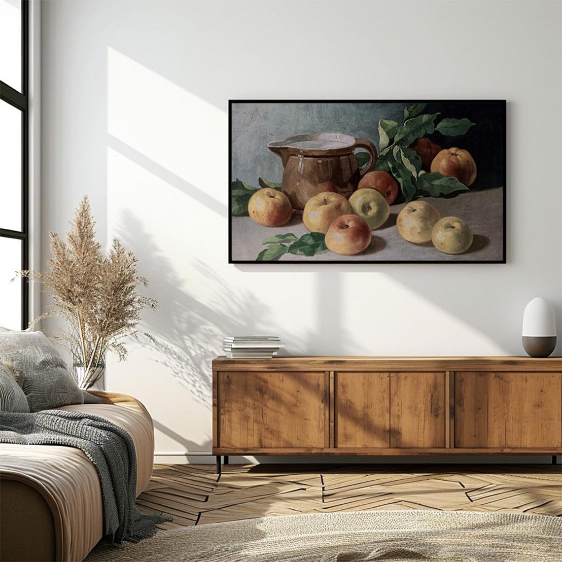 Apple Harvest Still Life Brown Pitcher Vintage Kitchen Painting Poster - Image 4