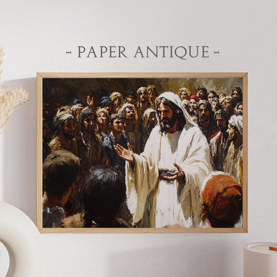 Jesus Christ Sermon to the Crowd Painterly Biblical Scene Poster